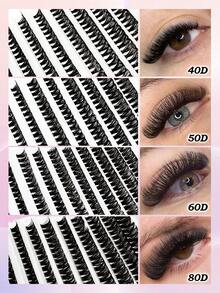 180/200 CHIẾC Lông mi giả dạng chùm mềm mại DIY 40D50D60D80D Bộ cụm mi Bộ nối mi kèm nhíp và cọ dán - Nhiều màu - Xem 2