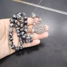 Colgante de obsidiana natural importada con Arwen, rosario de 33 cuentas de piedras preciosas para oración islámica, pulsera árabe Tasbih