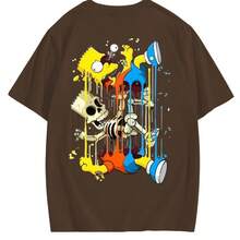 Men's Oversized T-Shirt With Big Print Bart Skull Anime Streetwear Street Style Turtleneck Short Sleeve New Arrival - Rỉ Nâu - Xem 1