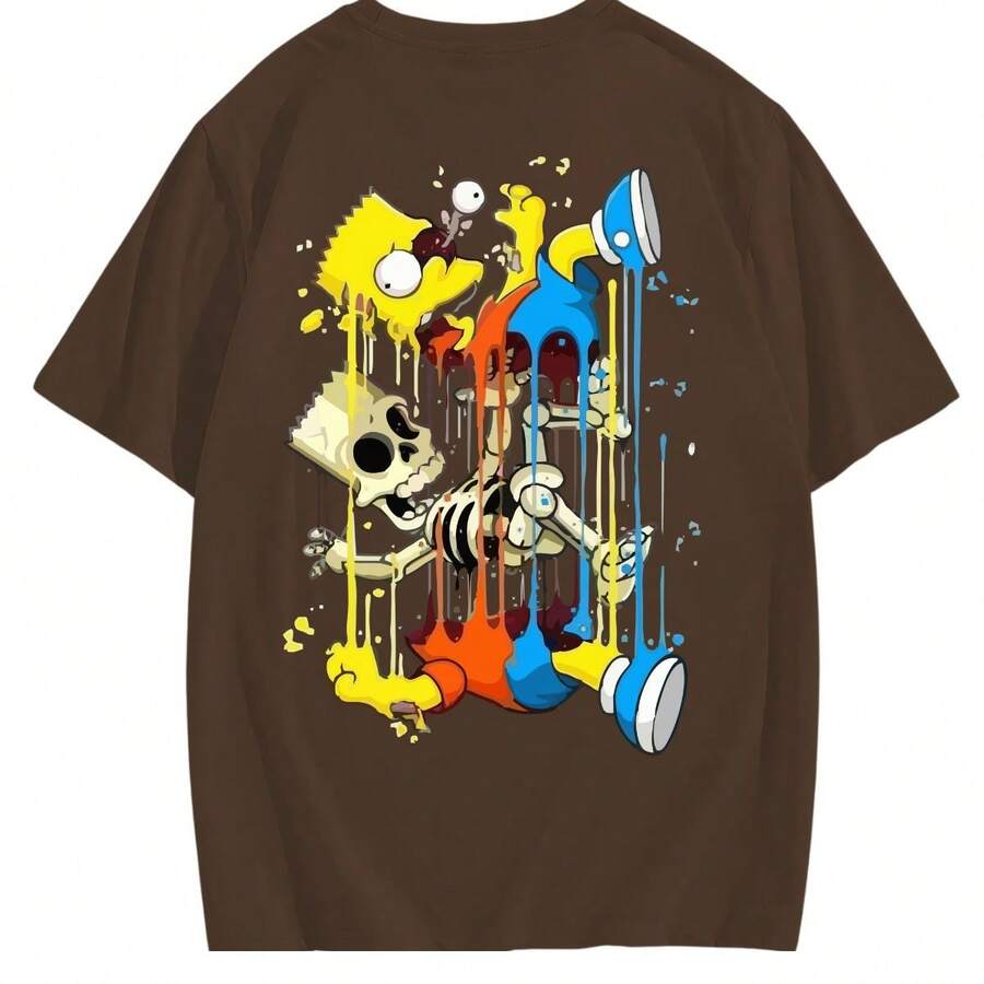 Men's Oversized T-Shirt With Big Print Bart Skull Anime Streetwear Street Style Turtleneck Short Sleeve New Arrival - Rỉ Nâu - Xem 1