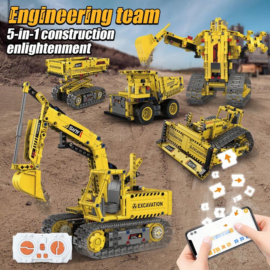 Robot đào đất kỹ thuật 5 trong 1 có thể lập trình điều khiển từ xa kép lắp ráp điện tương thích với các khối nhỏ, đồ chơi học tập cho trẻ em, quà tặng ngày lễ, đồ chơi cho bé trai, đồ chơi trẻ em, đồ chơi cho trẻ em, đồ chơi cho bé gái