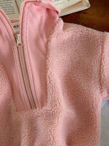 Thick Warm Solid Fleece Zip Up Jacket For Baby Girl, Winter - Pink - View 7