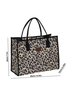 1 尼龙豹纹包，手提包，复古简约时尚多功能女士单肩斜挎包，适合女性和学生日常使用，搭配装饰，大容量礼品袋，送给最好的朋友 - 卡其色 - 查看 6