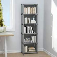 1pc 6-Tier 5-Compartment / 5-Tier 4-Compartment Silver Gray/Black/White Metal + Plastic + Non-Woven Fabric Combination, Multipurpose Storage Rack, Easy Assembly Bookshelf, Floor Stacking Storage Rack, Detachable Storage Organizer, Home Room Bedroom Kitchen Living Room School Dorm Practical Storage Rack