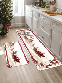 Christmas Kitchen Mats For Floor 1/2 Pieces, Christmas Gold Snowflake Red Non-Slip Kitchen Rugs Washable Runner Rug Set Absorbent Carpets For Kitchen Laundry Room - Red - View 9