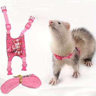 Adorable Pet Walking Vest Set - Stylish Chest Strap And Belt With Cute Bow And Transparent Bell Decoration - Suitable For Rabbits, Ferrets, Guinea Pigs, Hamsters, Kittens And Small Animals