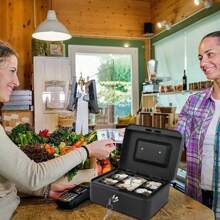 MEFENY Caja fuerte de dinero de gran tamaño con bandeja,caja fuerte,caja para dinero,2 llaves, cajón y cerradura, caja de segurida para oficina y negocios, caja de ahorro, material de metal,, Caja Registradora, Caja de Efectivo Portable para Guardar, caja con cerradura,Caja Registradora, Caja para Dinero de Negocio con Llaves,Caja Registradora de Segurida con,Caja Fuerte para Dinero Metálica con Cerradura y  Llaves ,Caja Dinero Fuerte Segurida,cash Box Metálica Mate Mediana,cajón y cerradura, caja de segurida para oficina y negocios, caja de ahorro, material de metal, caja con cerradura, regalo de regreso a la escuela, , decoración para festivales y Halloween, Caja de Efectivo Portable para Guardar Joyas, Relojes, Billetes, Monedas - Negro - Ver 7