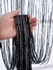 1 pièce Rideau à rayures colorées avec bordure de perles sequins