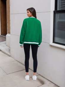 Women's Lightweight Baseball Jacket - Versatile Stitching Fabric Outerwear With Multi-Fabric Options And Unique Patterns - Green - View 4