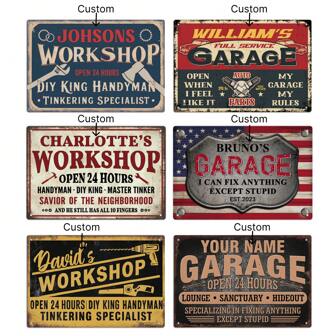 Putuo Decor 1st anpassad metallskylt, Williams fullservicegarage öppet när jag känner för det auto 24h fullservicedelar mitt garage mina regler, personlig plakett vintage väggkonstdekoration för hem bondgård garage, present till familj vän, alla hjärtans dag, alla hjärtans dag dekor presenter födelsedag examen, multifunktionell, justerbar, mögelskyddande, dekorativ, återanvändbar, utsökt, bedårande, högkvalitativ, unik, perfekta presenter till honom,