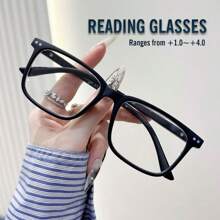 Gafas de lectura profesionales unisex, nuevas gafas con montura cuadrada de metal sólido y mate con bisagras de resorte, adecuadas para usar a diario para hombres y mujeres, aptas para deportes, antideslizantes, para ordenador, coser, aliviar la fatiga ocular, fáciles de llevar, se ajustan a diversos tipos de rostro, disponibles en rosa, beige y verde, con 7 opciones dióptricos, gran regalo para vacaciones, padres, Halloween, San Valentín, Navidad - color transparente - Ver 7