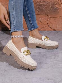 British Style Leather Flat Moccasin Shoes, Thick Sole, Non-Slip, Wear-Resistant, Casual Loafers For Spring & Autumn