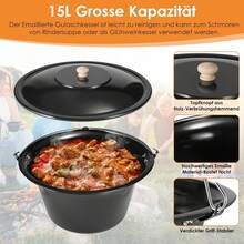 15/30 L Goulash Pot With Tripod And Spoon, Original Hungarian Goulash Kettle, With Height-Adjustable Chain, With Ground Spikes, Kettle Goulash Pot Set, Enamel - 15L - View 6