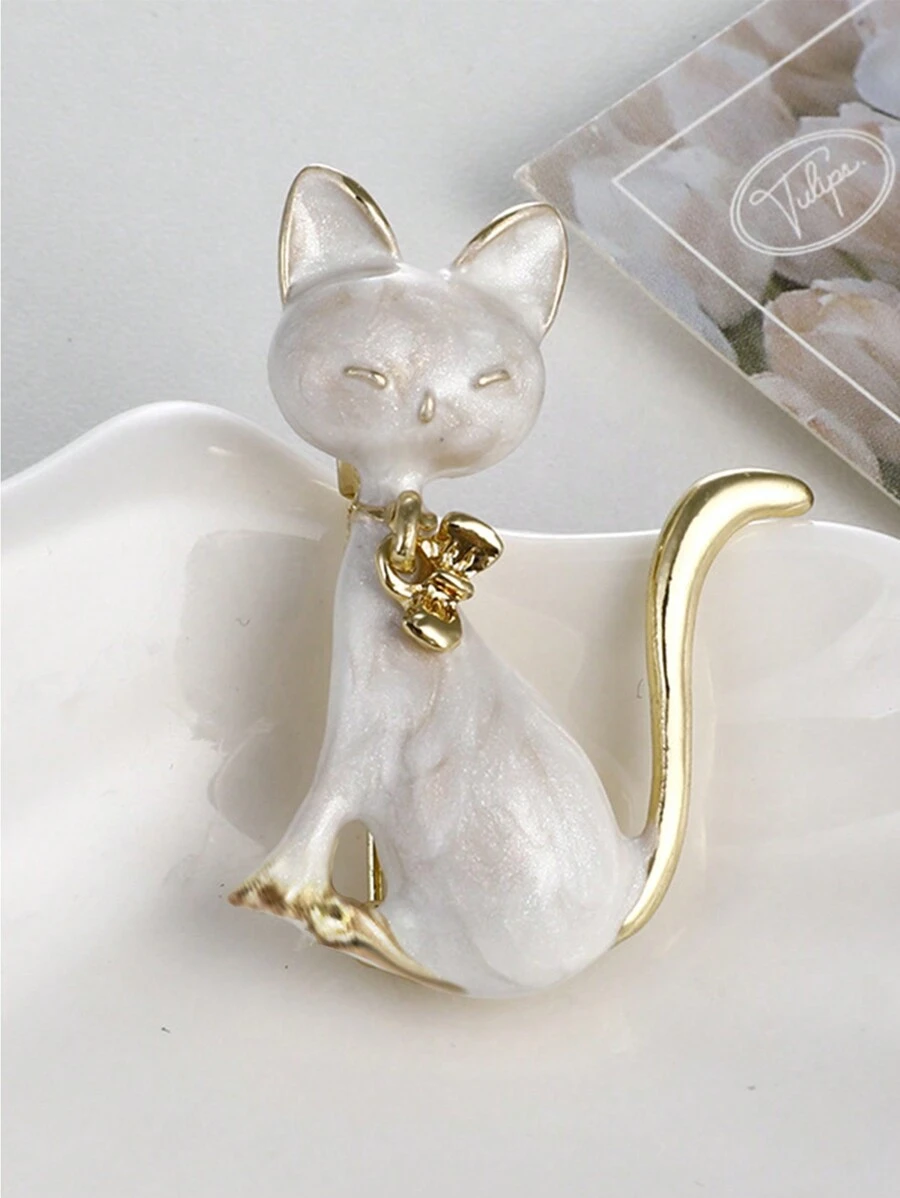 1pc Cute Cartoon Animal Cat Shaped Enamel Pin, Fashion Creative Brooch Accessories, Included Shipping
