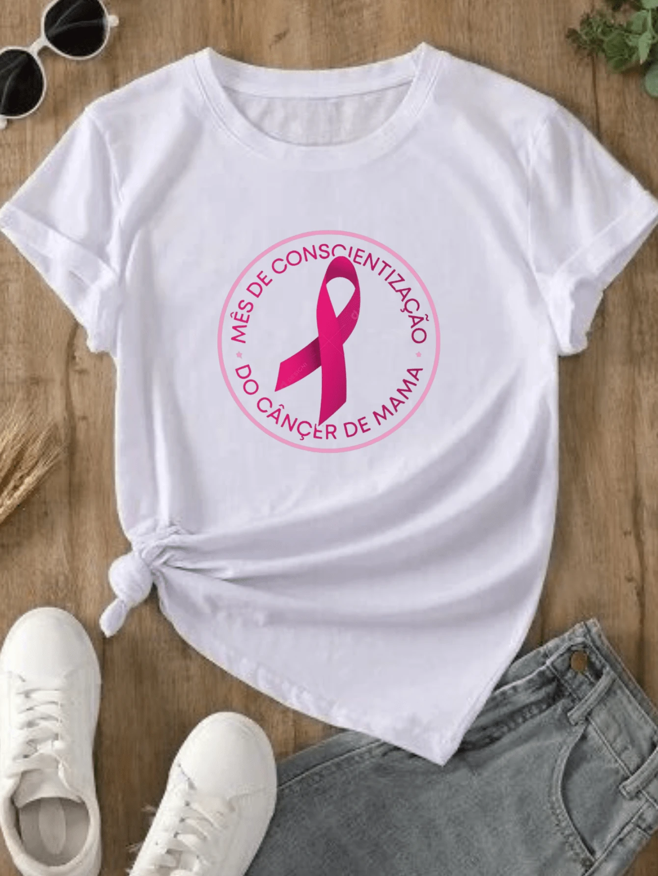 BabyLook T Shirt T-Shirt Shirt Lined Front Women's Pink October Blue November - trắng - Xem 1