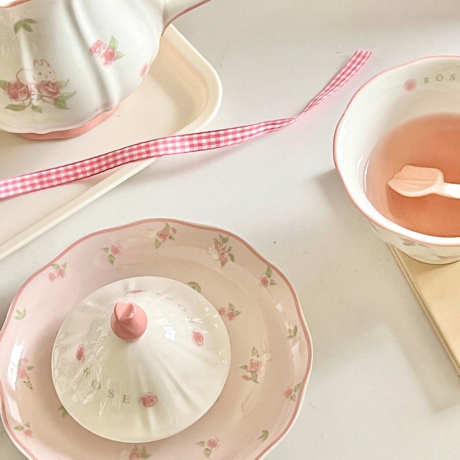 1pc/1set HighLooking Camellia Cat Rose Rabbit Ceramic Coffee Cup And