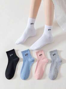10 Pairs Women's Autumn/Winter Multicolor Letter & Solid Color Socks, INS Style Versatile Outdoor Sports Mid-Calf Sock - Multicolor - View 4