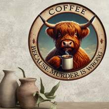 1 pieza, Cartel de metal con diseño de vaca vintage para café (8x8 pulgadas), decoración humorística estilo granja para cocina y bar, arte de pared resistente al agua y a la intemperie, regalo ideal para amantes del café y las vacas, mensaje peculiar "Café Porque es Equivocado", decoración del hogar, decoración de habitación, decoración de pared