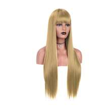 MEFENY Long Straight Hair Natural Bangs Wig - Beige - View 5