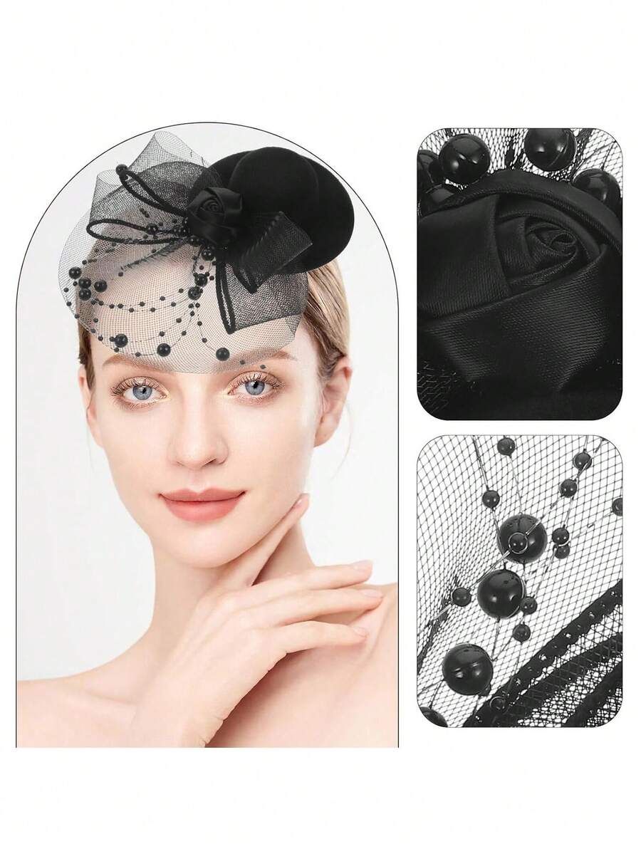 1pc Mini Fascinator Top Hat Hair Clip Fascinator Hat Mesh Bow Hair