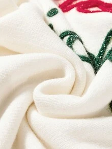 圣诞节口号图案条纹落肩长袖圆领毛衣，长袖上衣