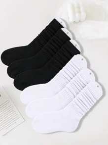 5 Pairs Women's Mid-Calf Socks, White, Casual Sports Socks (No Cardboard Included), Autumn/Winter - Multicolor - View 4