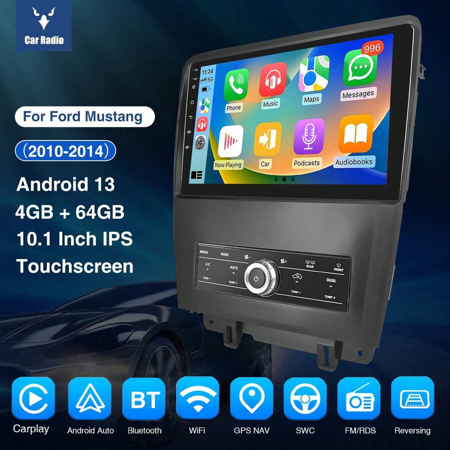 ESSGOO 10" 4G+64G For F Ord Mustang 20102014 Android 13 Car Stereo