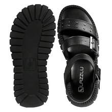 Women's Blogger Platform Sandal With Tractor-Shaped Metallic Rivets - 黑色 - 查看 4