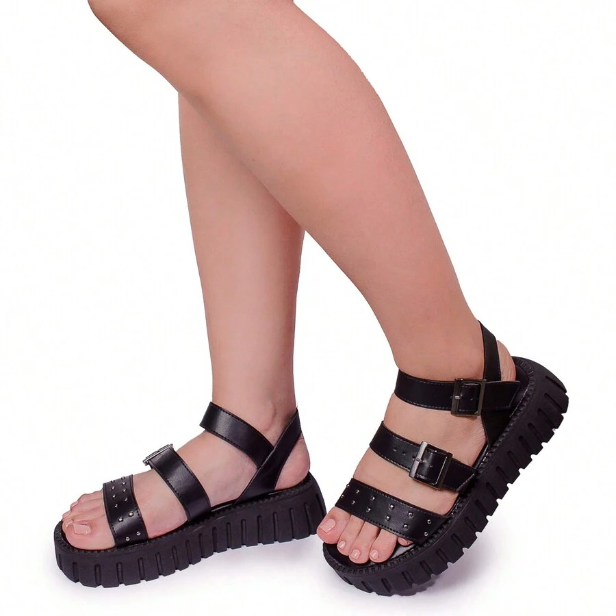 Women's Blogger Platform Sandal With Tractor-Shaped Metallic Rivets - 黑色 - 查看 1