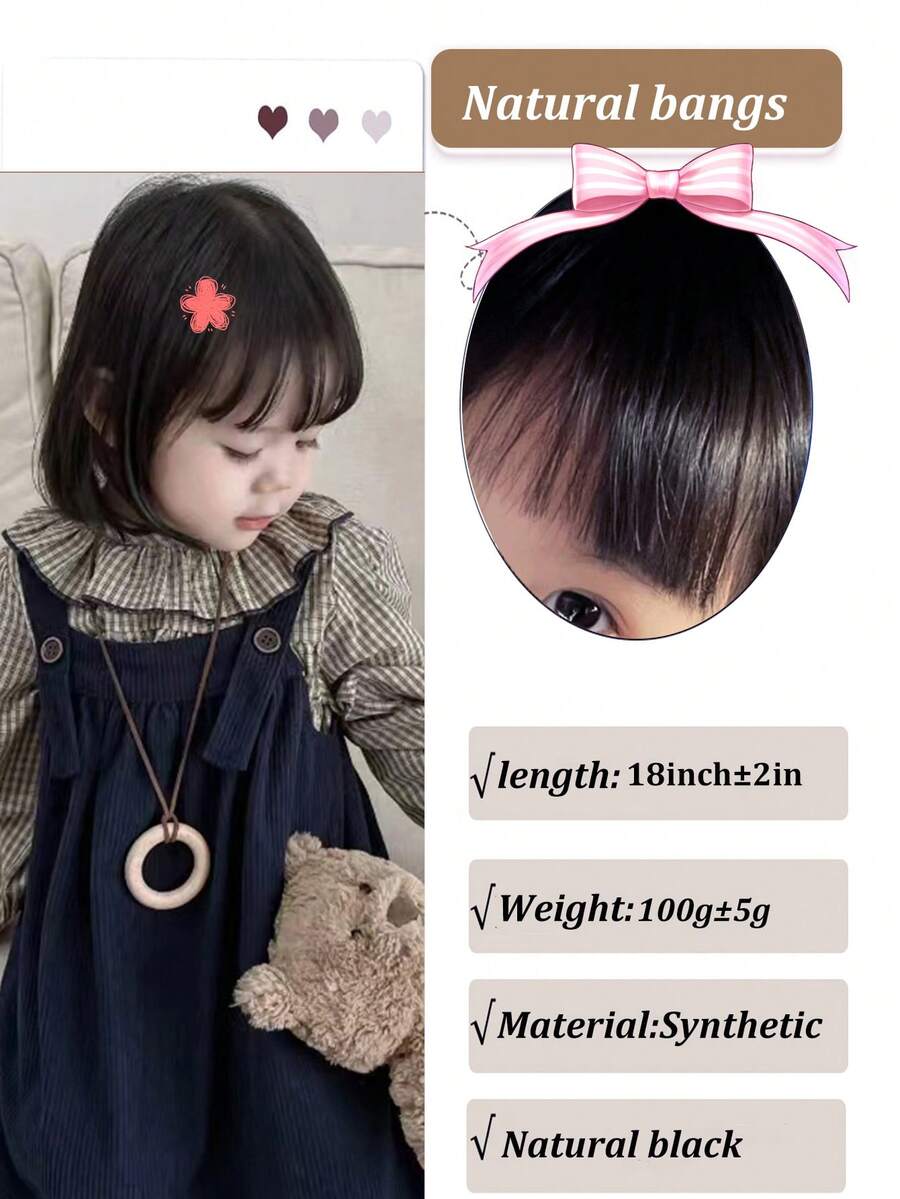 Hair Pieces And Wigs Black Straight Wigs For Kids Child Bangs Synthetic