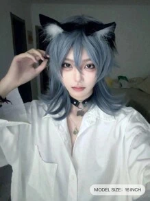 alicegarden 1 件合成耐热、带刘海、蓝色假发、16 英寸长、纤维制成、时尚假发、自然逼真的假发（不包括配件）