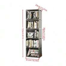 1pc 6-Tier 5-Compartment / 5-Tier 4-Compartment Silver Gray/Black/White Metal + Plastic + Non-Woven Fabric Combination, Multipurpose Storage Rack, Easy Assembly Bookshelf, Floor Stacking Storage Rack, Detachable Storage Organizer, Home Room Bedroom Kitchen Living Room School Dorm Practical Storage Rack