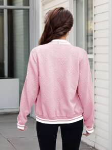Women's Lightweight Baseball Jacket - Versatile Stitching Fabric Outerwear With Multi-Fabric Options And Unique Patterns - 淺粉色 - 查看 3
