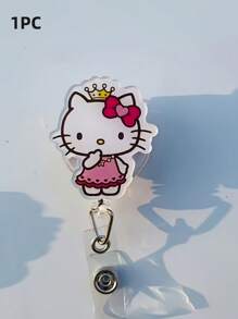 Sanrio 1 pieza Soporte retráctil para credencial con clip de estilo "" de acrílico con película protectora de fácil desprendimiento, perfecto para uso en la oficina