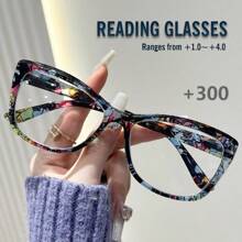 Rivsar Unisex Reading Glasses, New Gradient Floral Fashion Big Cat Eye Shaped Spring Leg Frame, Suitable For Daily Wear, Sports, Anti-Slip, Computer Use, Comfortable Reading, Anti-Eye Fatigue, Convenient Carry Design Fits Various Face Shapes, Available In Yellow-Blue, Tea-Red, Yellow-Green, Black-Red, Black-Blue, Multiple Colors, 7 Diopter Options, Great For Christmas Gift - Transparent - View 27