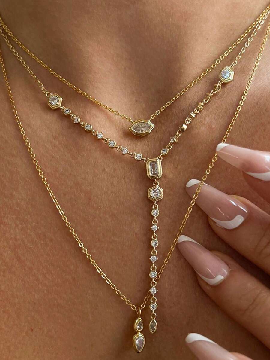 Novos colares gargantilha de aço inoxidável cor dourada simples pingentes de zircônia brilhante para mulheres meninas festa casamento joias