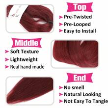 20/26/30 英寸优质 Kanekalon 预拉伸编织接发，专业防痒热水烫发 Yaki 纹理预拉伸编织发 - 酒紅色 - 查看 4