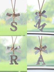 1pc White Ceramic Bow-Knot & Letter Shaped Car Hanging Decor