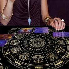 1 PIEZA Mantel de tarot con 12 constelaciones, paño para el altar de adivinación, almohadilla para juegos de mesa de la fortuna, astrología, cartas de oráculo, juego de caída, decoración para dormitorio - Negro - Ver 9