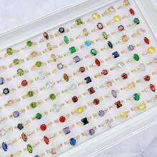 10 chiếc/gói Nhẫn hợp kim kẽm đính đá Cubic Zirconia sang trọng dành cho nữ, Nhẫn đeo tay cho các cặp đôi theo nhiều phong cách khác nhau, dùng cho tiệc cưới hàng ngày, Phụ kiện trang sức được gửi ngẫu nhiên trong túi OPP - Phong cách D - Xem 11