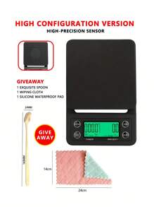 1 pieza Balanza electrónica de cocina multifunción de alta precisión color negro con temporizador, balanza de cocina de alta precisión, balanza de café manual italiana, balanza inteligente para café molido y de goteo, balanza para espresso de 3kg/0,1g con función de pelado