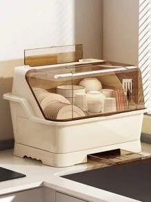 Kitchen Drain Dish Cabinet With Cover, Dishware And Utensils Storage Box, Household Display Rack