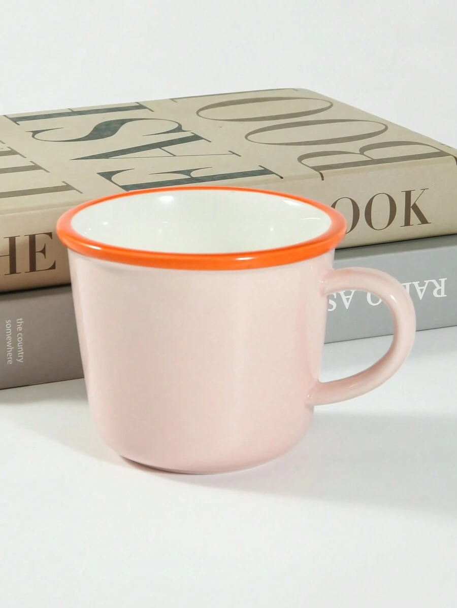 1 Peça Caneca de Cerâmica Minimalista de Nicho, Caneca com Borda Laranja/Verde, Adequada para Café, Leite, Xícara de Café da Manhã