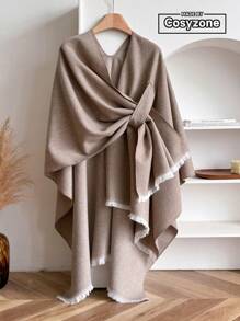 1pc Women's Solid Color Minimalist Design Knitted Shawl Cardigan, Fashion Poncho Cape, Warm Scarf For Autumn/Winter