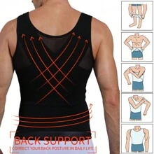 Men's Shapewear Vest Tank Top Tummy Control Body Shaper Chest Compression Shirt To Hide Gynecomastia Moobs Underwear Undershirts - 黑色 - 查看 6