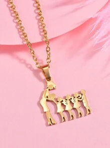 1 件新款不锈钢优雅卡通肖像吊坠项链，女士时尚毛衣链，母亲节礼物，适合日常和圣诞节佩戴 - 金色 - 查看 19