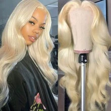 26inch Wavy Blonde Lace Front Wig Long Loose Wave 13x4x1 Middle Part Pre Plucked Heat Resistant Synthetic Lace Front Wigs For Fashion Women Girls Cosplay Party  Daily Wear - 金髮女郎 - 查看 2