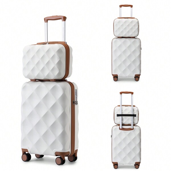 British Traveller 20 Inch Carry On Cabin Luggage Set Of 2 ABS Hardshell Suitcase With 13 Inch Beauty Case Diamond Pattern Lightweight Spinner Wheels Telescopic Handle And TSA Lock Travel Suitcase Suitcases Suit Case Durable Travel Luggage Carry On Suitcase Hand Luggage Waterproof Winter Holiday Women Travel Essentials Suitcase Set Luggage Set