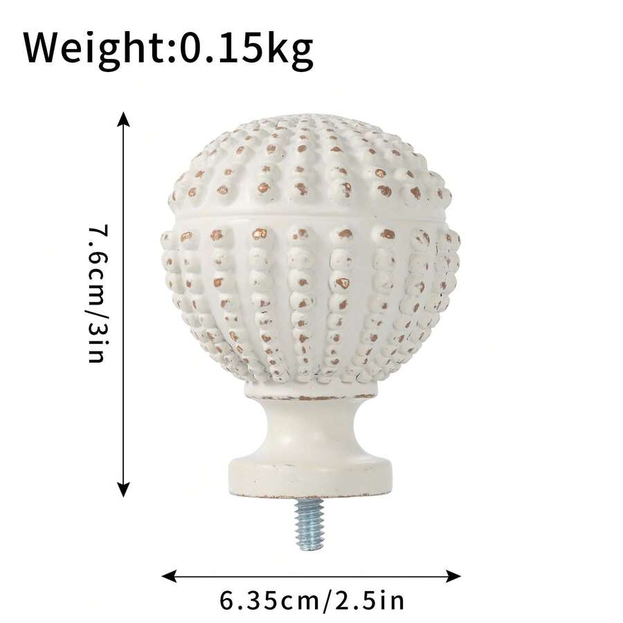 2Pcs Curtain Finials White Drapery Rail Pole Head Cap Window Treatment