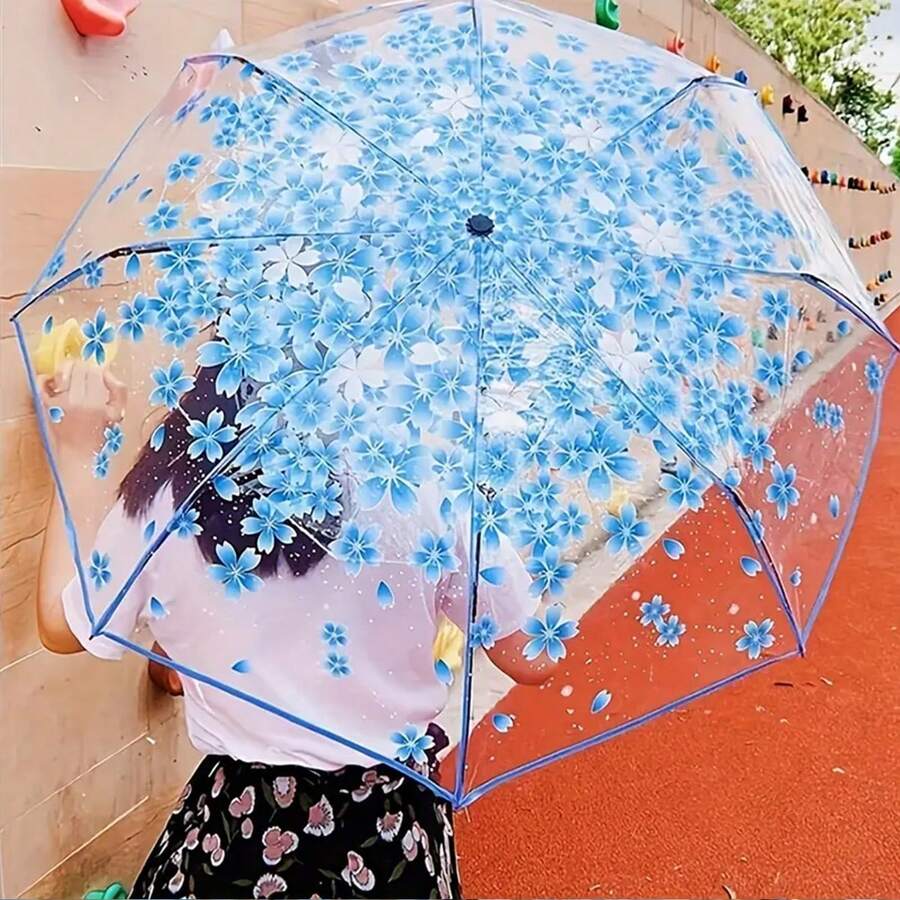 樱花设计紧凑型雨伞 - 防水防风，8 个坚固框架，可爱设计，非常适合学校、办公室和户外探险，遮阳防晒，户外遮阳，露营车女孩女士男孩男士旅行必备折叠大号小号中号防水轻便教师妈妈父亲圣诞节礼物便携式透明迷你口袋 - 彩色 - 查看 1